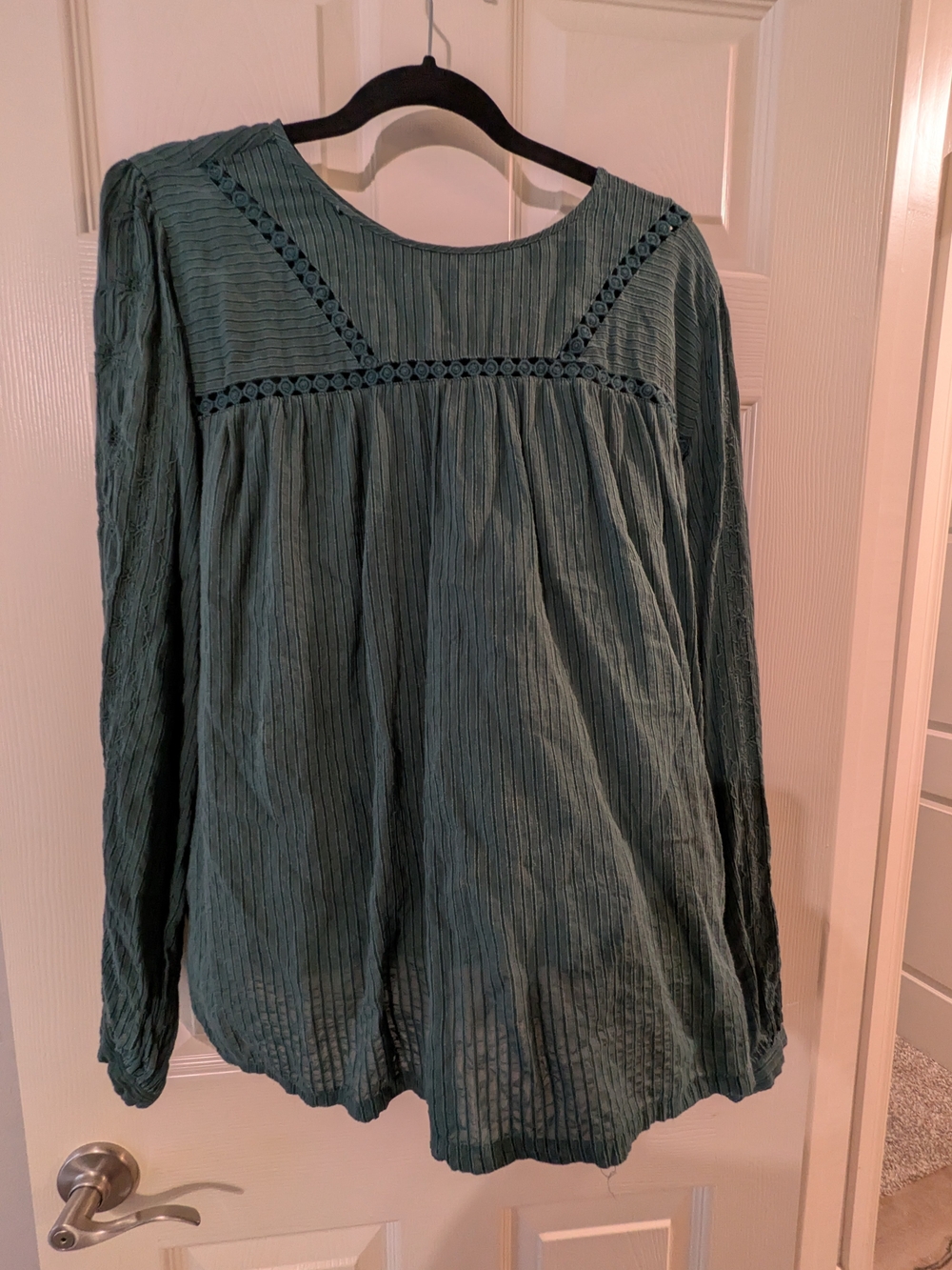LOFT Forest Green Long-Sleeve Textured Blouse